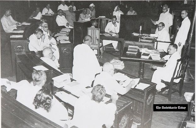 Law minister B.R. Ambedkar at a discussion in Parliament 